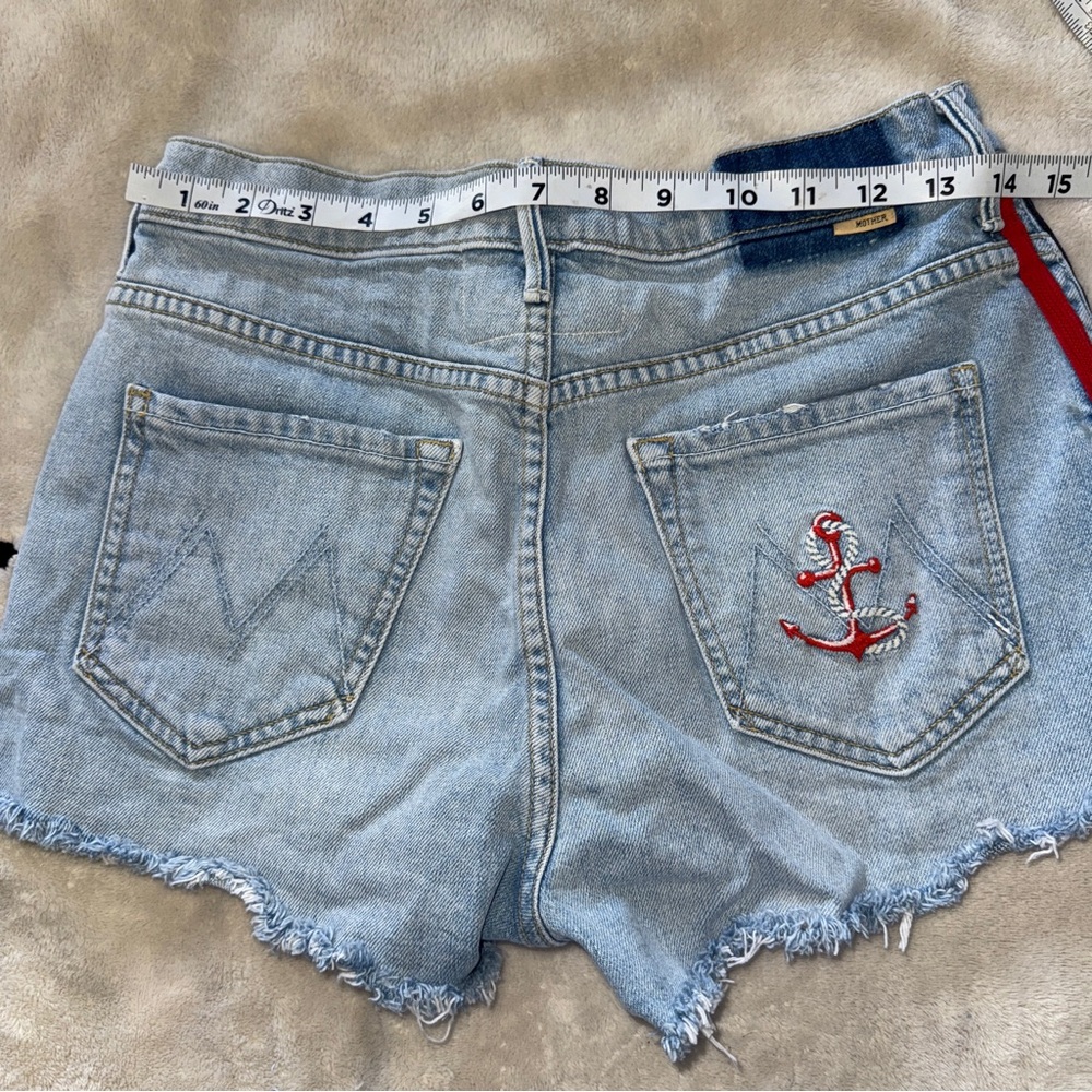 MOTHER Superior Denim Easy Does It Short Blue Thanks Again Racer Wash Size 27 - Picture 12 of 14